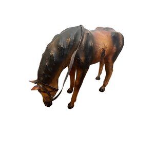 Vintage Leather Horse Figurine With Bridle & Saddle